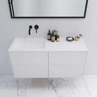 Pulcher Mood 120L Soft - Badmöbel 120x46 cm, Mattweiß mit SolidTec® Waschbecken