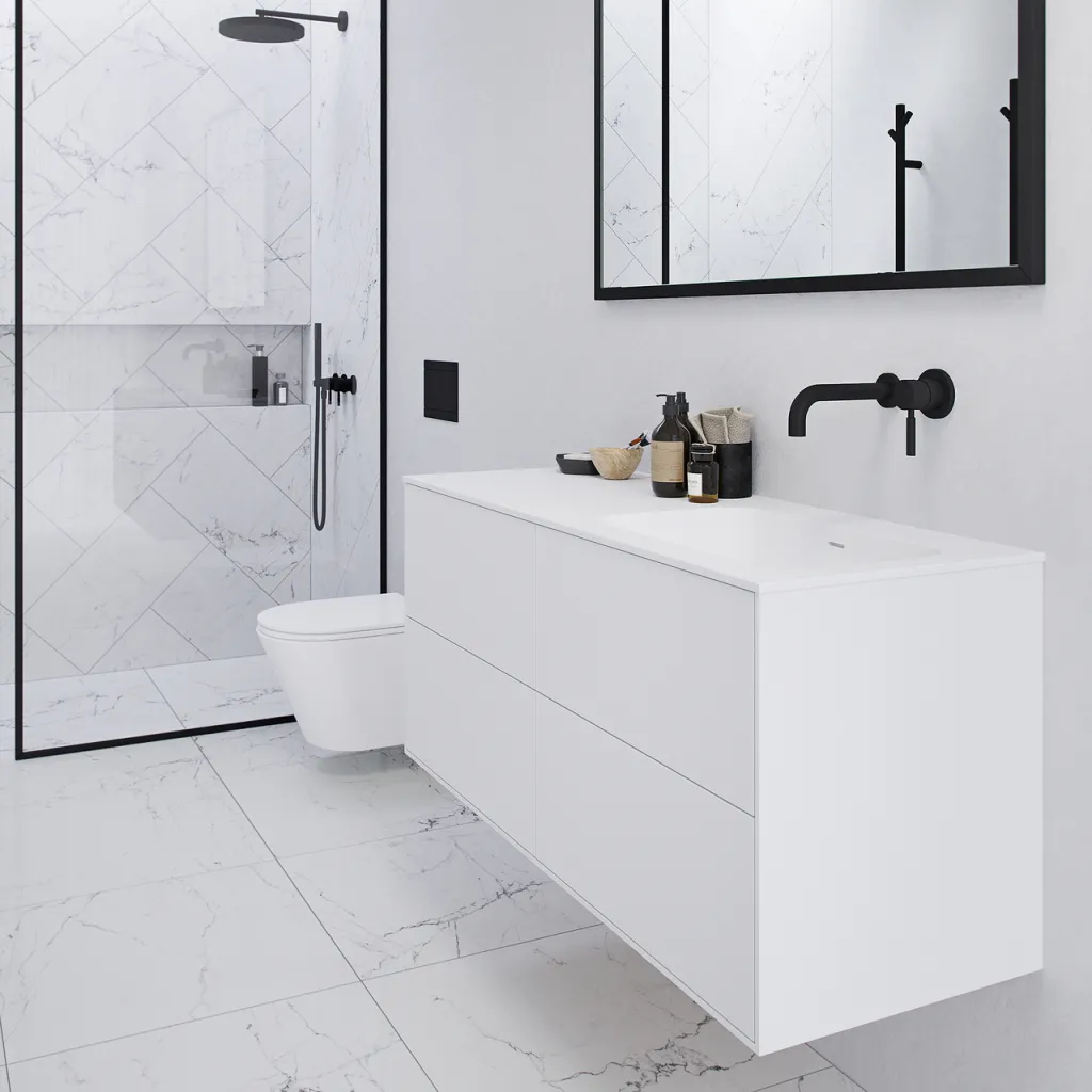 Pulcher Mood 120R Soft - Badmöbel 120x46 cm, Mattweiß mit SolidTec® Waschbecken