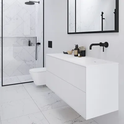 Pulcher Mood 120R Soft - Badmöbel 120x46 cm, Mattweiß mit SolidTec® Waschbecken