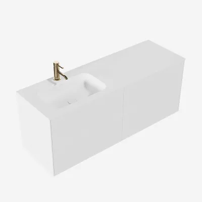 Pulcher Mood 140L Soft - Badmöbel 140x46 cm, Mattweiß mit SolidTec® Waschbecken
