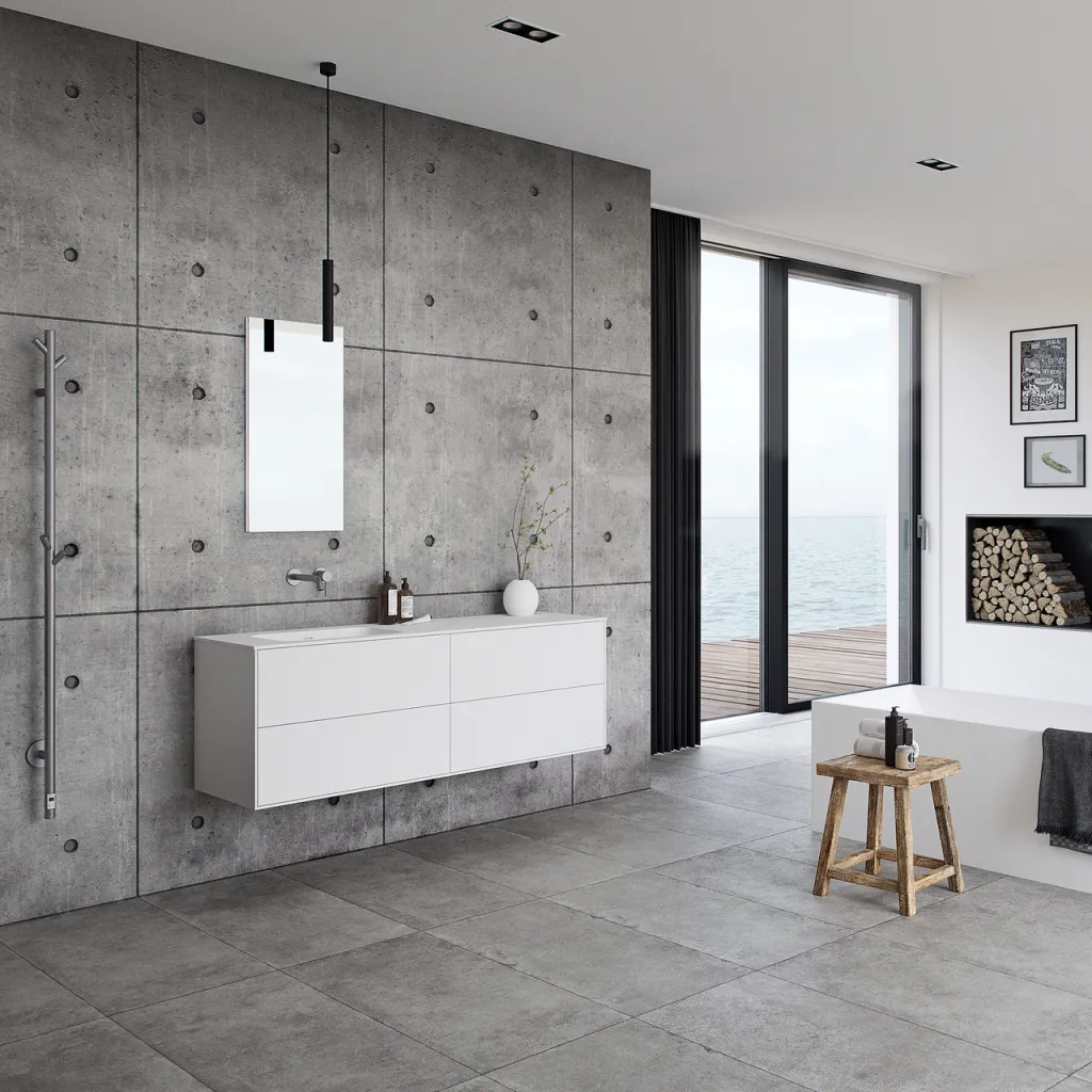 Pulcher Mood 160L Soft - Badmöbel 160x46 cm, Mattweiß mit SolidTec® Waschbecken