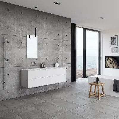 Pulcher Mood 160L Soft - Badmöbel 160x46 cm, Mattweiß mit SolidTec® Waschbecken