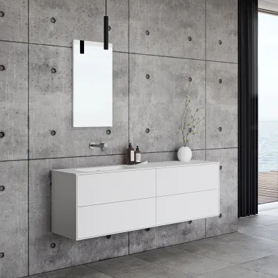 Pulcher Mood 160L Soft - Badmöbel 160x46 cm, Mattweiß mit SolidTec® Waschbecken