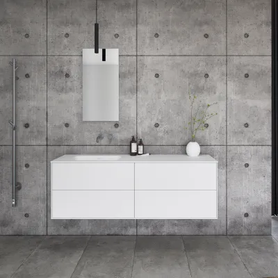 Pulcher Mood 160L Soft - Badmöbel 160x46 cm, Mattweiß mit SolidTec® Waschbecken