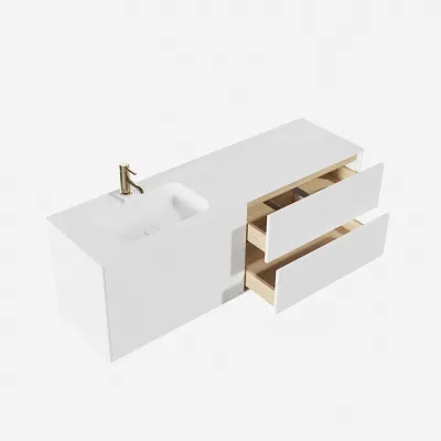 Pulcher Mood 160L Soft - Badmöbel 160x46 cm, Mattweiß mit SolidTec® Waschbecken