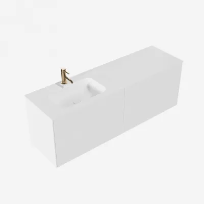 Pulcher Mood 160L Soft - Badmöbel 160x46 cm, Mattweiß mit SolidTec® Waschbecken