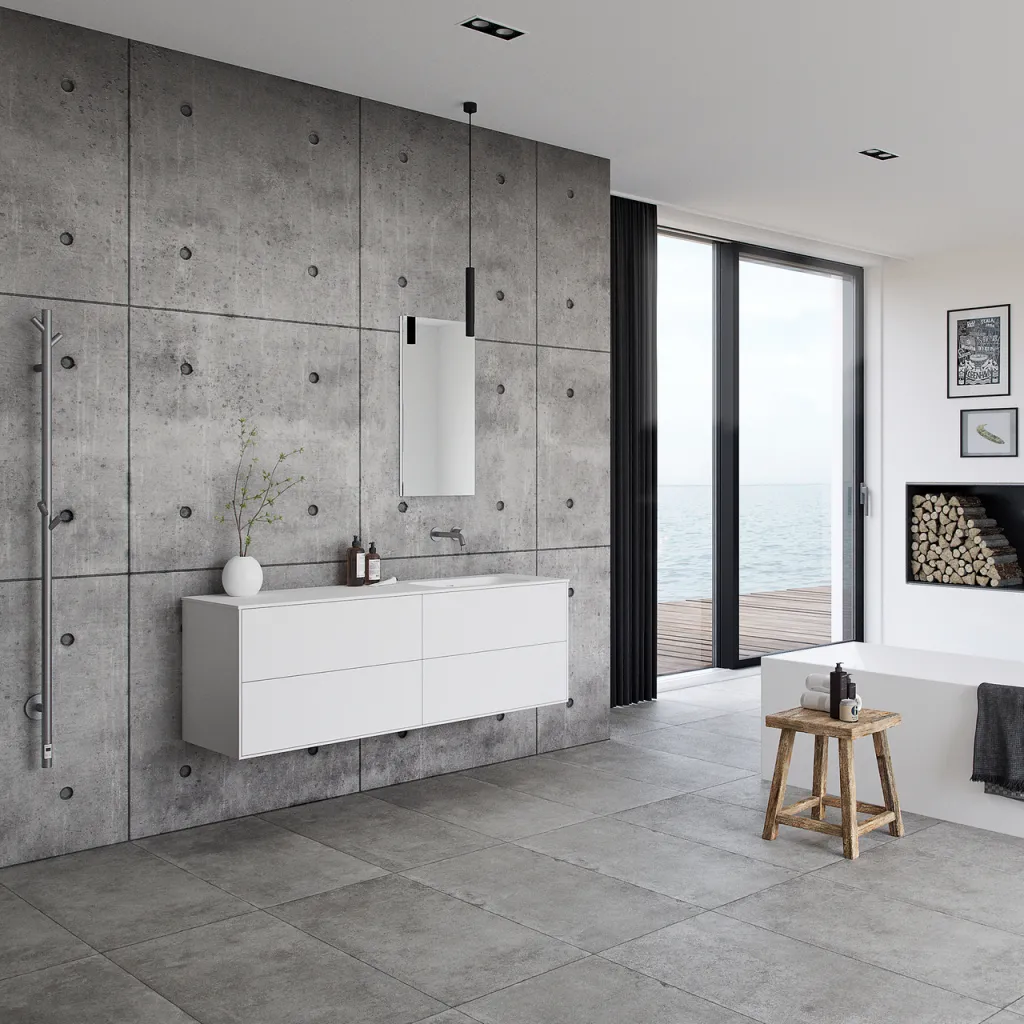 Pulcher Mood 160R Soft - Badmöbel 160x46 cm, Mattweiß mit SolidTec® Waschbecken