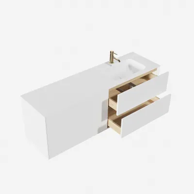 Pulcher Mood 160R Soft - Badmöbel 160x46 cm, Mattweiß mit SolidTec® Waschbecken