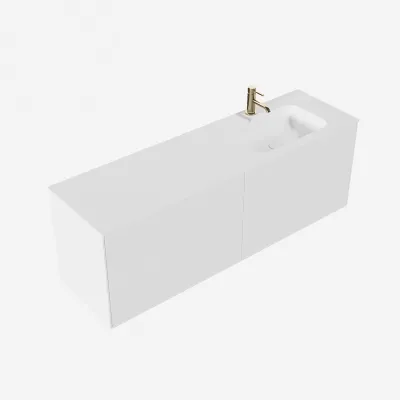 Pulcher Mood 160R Soft - Badmöbel 160x46 cm, Mattweiß mit SolidTec® Waschbecken