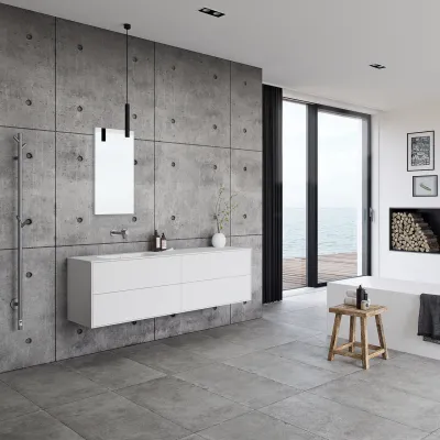 Pulcher Mood 180L Soft - Badmöbel 180x46 cm, Mattweiß mit SolidTec® Waschbecken