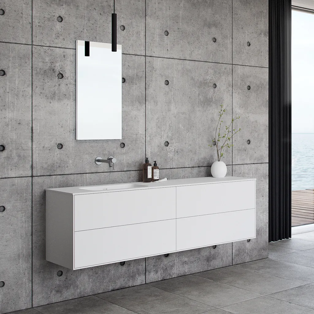 Pulcher Mood 180L Soft - Badmöbel 180x46 cm, Mattweiß mit SolidTec® Waschbecken