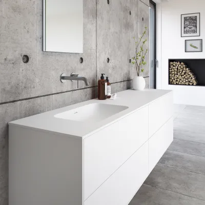Pulcher Mood 180L Soft - Badmöbel 180x46 cm, Mattweiß mit SolidTec® Waschbecken