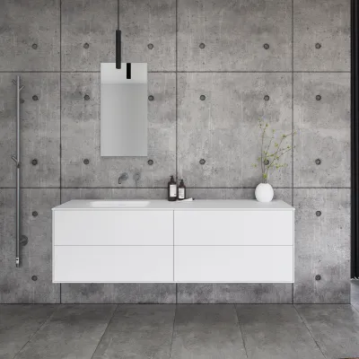 Pulcher Mood 180L Soft - Badmöbel 180x46 cm, Mattweiß mit SolidTec® Waschbecken