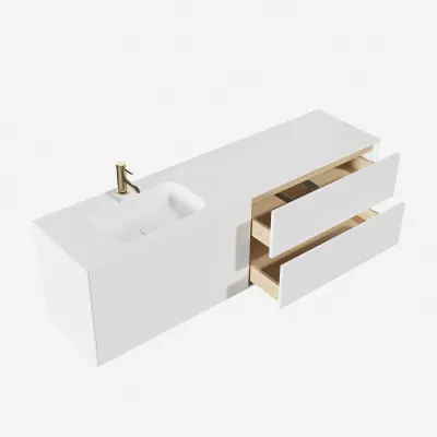 Pulcher Mood 180L Soft - Badmöbel 180x46 cm, Mattweiß mit SolidTec® Waschbecken