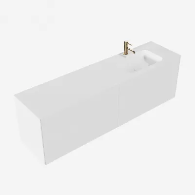 Pulcher Mood 180R Soft - Badmöbel 180x46 cm, Mattweiß mit SolidTec® Waschbecken