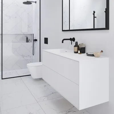 Pulcher Mood 120L Soho - Badmöbel 120x46 cm, Mattweiß mit SolidTec® Waschbecken