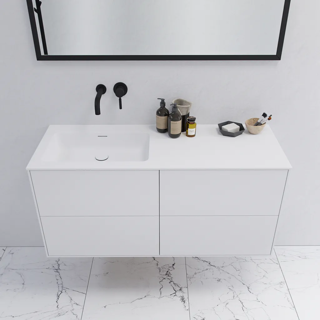 Pulcher Mood 120L Soho - Badmöbel 120x46 cm, Mattweiß mit SolidTec® Waschbecken