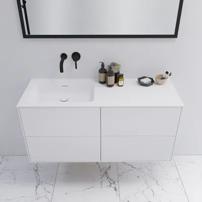 Pulcher Mood 120L Soho - Badmöbel 120x46 cm, Mattweiß mit SolidTec® Waschbecken