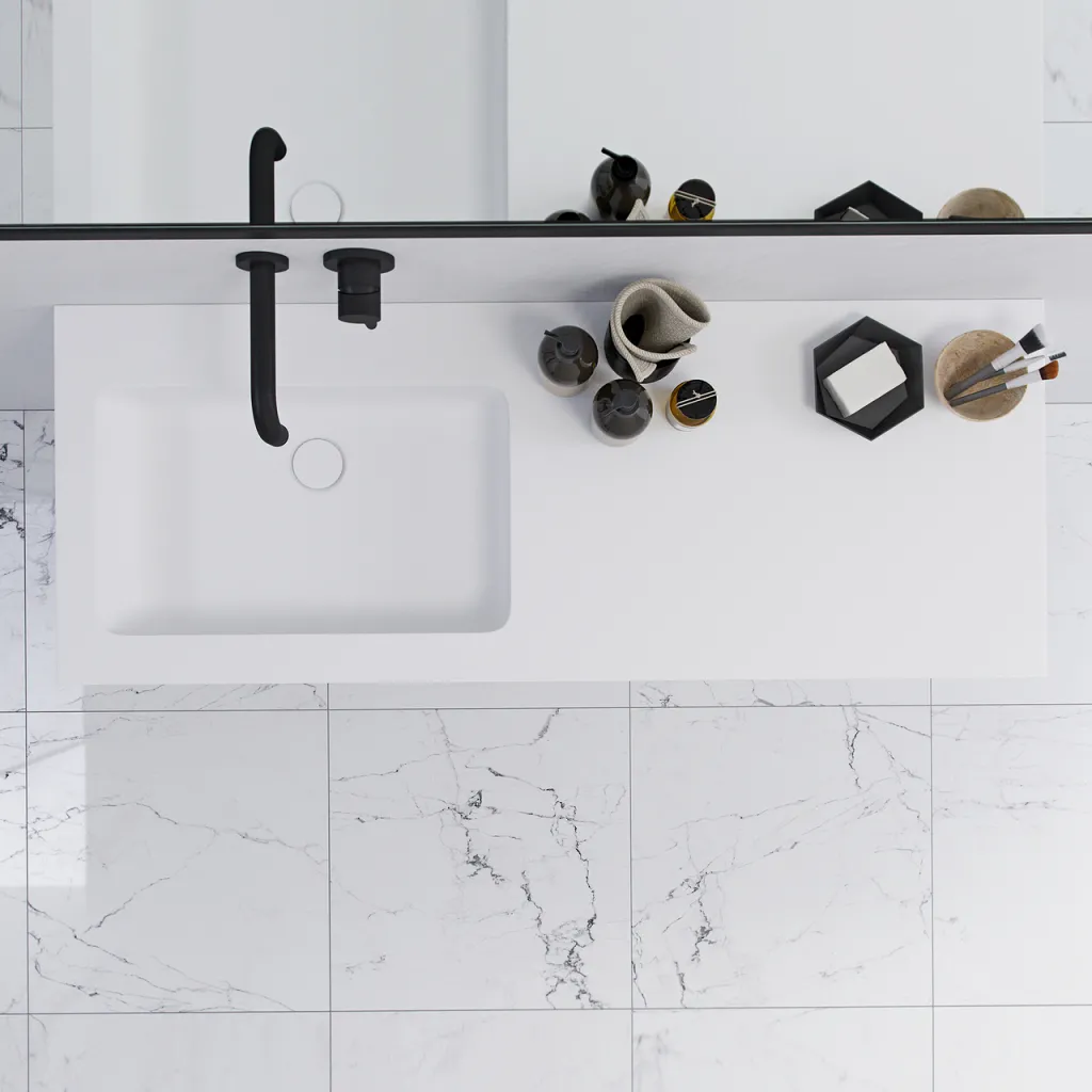 Pulcher Mood 120L Soho - Badmöbel 120x46 cm, Mattweiß mit SolidTec® Waschbecken