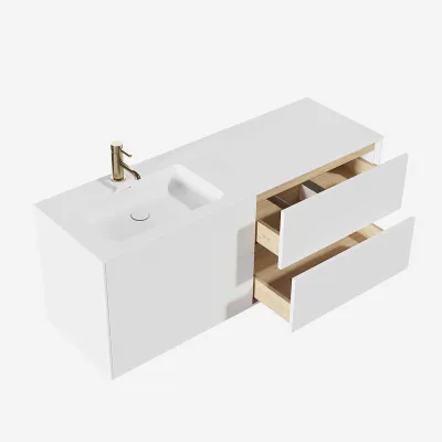 Pulcher Mood 140L Soho - Badmöbel 140x46 cm, Mattweiß mit SolidTec® Waschbecken