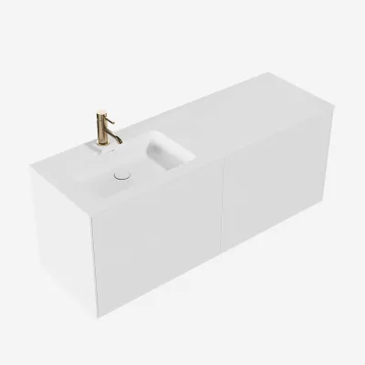 Pulcher Mood 140L Soho - Badmöbel 140x46 cm, Mattweiß mit SolidTec® Waschbecken