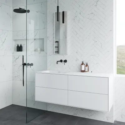 Pulcher Mood 140L Soho - Badmöbel 140x46 cm, Mattweiß mit SolidTec® Waschbecken