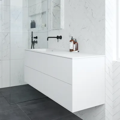 Pulcher Mood 140L Soho - Badmöbel 140x46 cm, Mattweiß mit SolidTec® Waschbecken