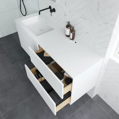 Pulcher Mood 140L Soho - Badmöbel 140x46 cm, Mattweiß mit SolidTec® Waschbecken