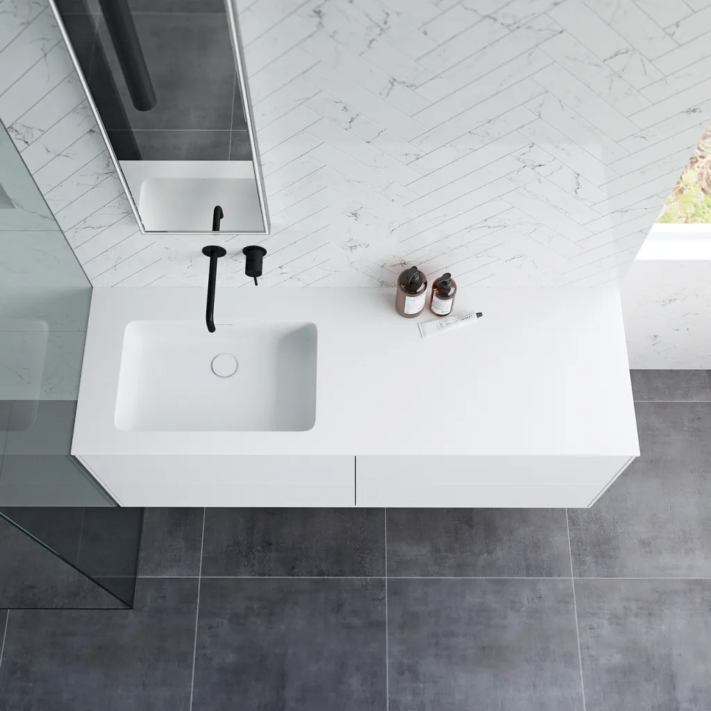 Pulcher Mood 140L Soho - Badmöbel 140x46 cm, Mattweiß mit SolidTec® Waschbecken