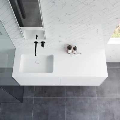 Pulcher Mood 140L Soho - Badmöbel 140x46 cm, Mattweiß mit SolidTec® Waschbecken