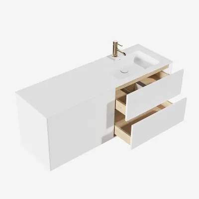 Pulcher Mood 140R Soho - Badmöbel 140x46 cm, Mattweiß mit SolidTec® Waschbecken