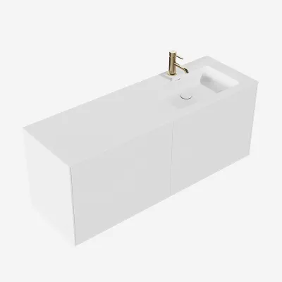 Pulcher Mood 140R Soho - Badmöbel 140x46 cm, Mattweiß mit SolidTec® Waschbecken