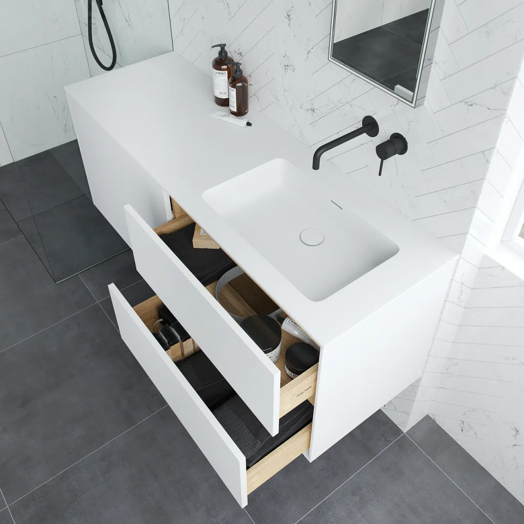 Pulcher Mood 140R Soho - Badmöbel 140x46 cm, Mattweiß mit SolidTec® Waschbecken