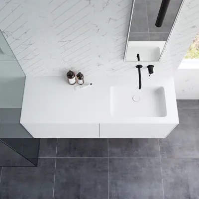 Pulcher Mood 140R Soho - Badmöbel 140x46 cm, Mattweiß mit SolidTec® Waschbecken