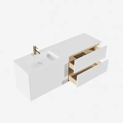 Pulcher Mood 160L Soho - Badmöbel 160x46 cm, Mattweiß mit SolidTec® Waschbecken