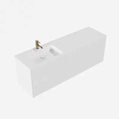 Pulcher Mood 160L Soho - Badmöbel 160x46 cm, Mattweiß mit SolidTec® Waschbecken