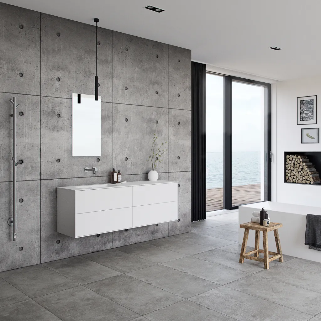 Pulcher Mood 160L Soho - Badmöbel 160x46 cm, Mattweiß mit SolidTec® Waschbecken