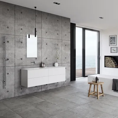 Pulcher Mood 160L Soho - Badmöbel 160x46 cm, Mattweiß mit SolidTec® Waschbecken