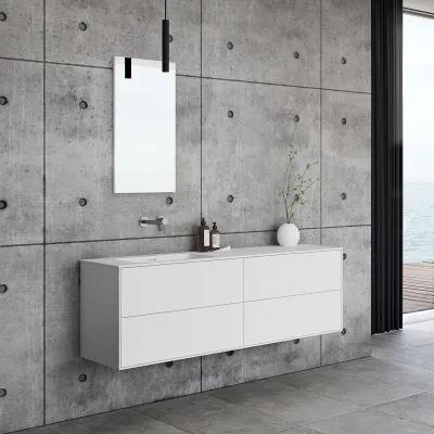 Pulcher Mood 160L Soho - Badmöbel 160x46 cm, Mattweiß mit SolidTec® Waschbecken