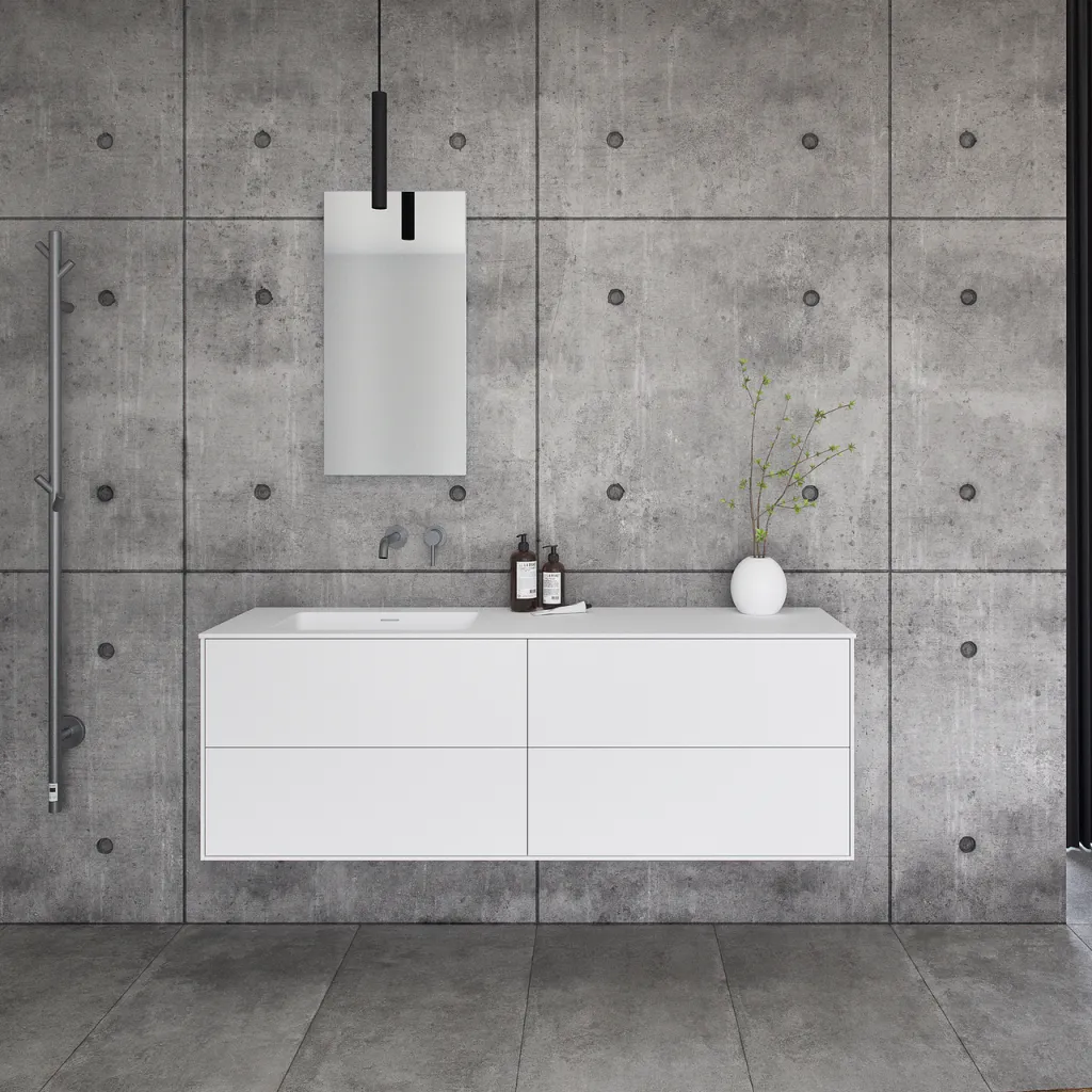 Pulcher Mood 160L Soho - Badmöbel 160x46 cm, Mattweiß mit SolidTec® Waschbecken