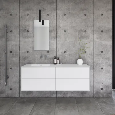 Pulcher Mood 160L Soho - Badmöbel 160x46 cm, Mattweiß mit SolidTec® Waschbecken
