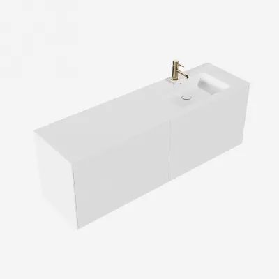 Pulcher Mood 160R Soho - Badmöbel 160x46 cm, Mattweiß mit SolidTec® Waschbecken