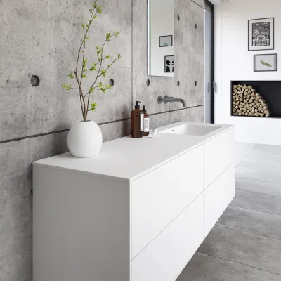 Pulcher Mood 160R Soho - Badmöbel 160x46 cm, Mattweiß mit SolidTec® Waschbecken