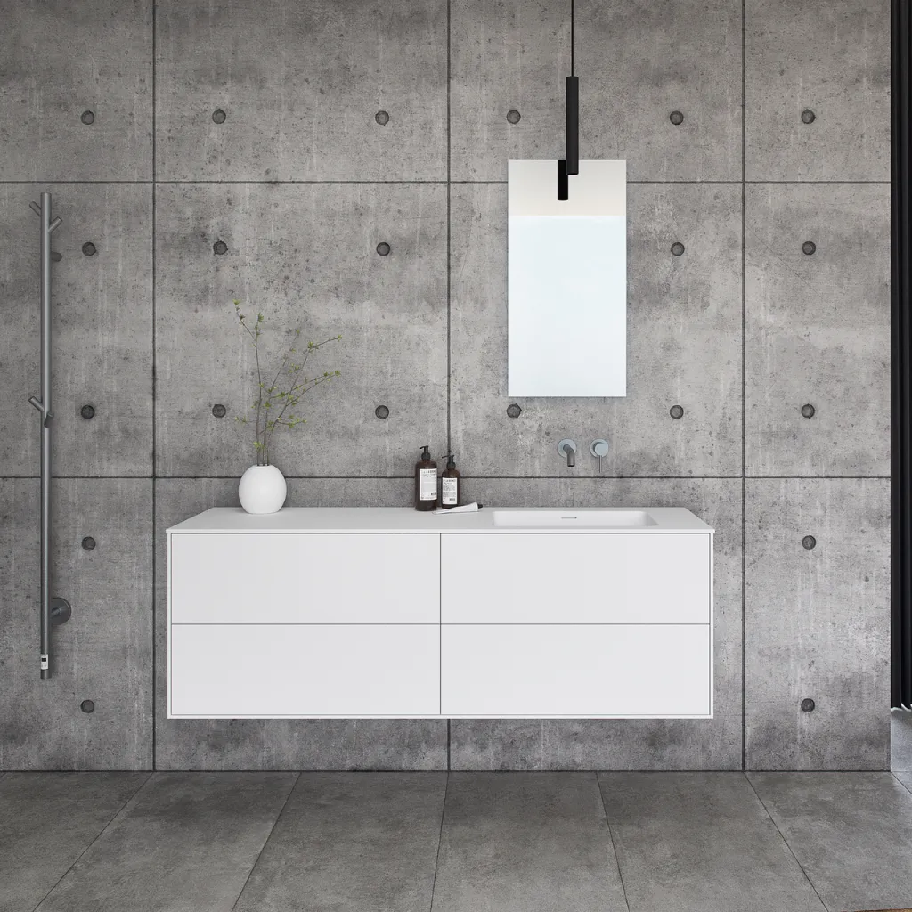 Pulcher Mood 160R Soho - Badmöbel 160x46 cm, Mattweiß mit SolidTec® Waschbecken