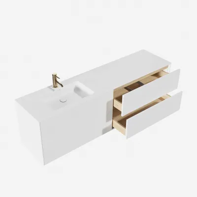 Pulcher Mood 180L Soho - Badmöbel 180x46 cm, Mattweiß mit SolidTec® Waschbecken