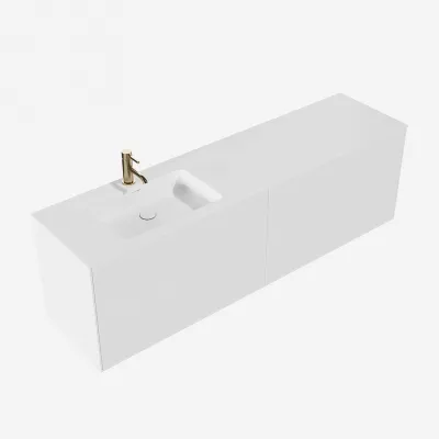 Pulcher Mood 180L Soho - Badmöbel 180x46 cm, Mattweiß mit SolidTec® Waschbecken