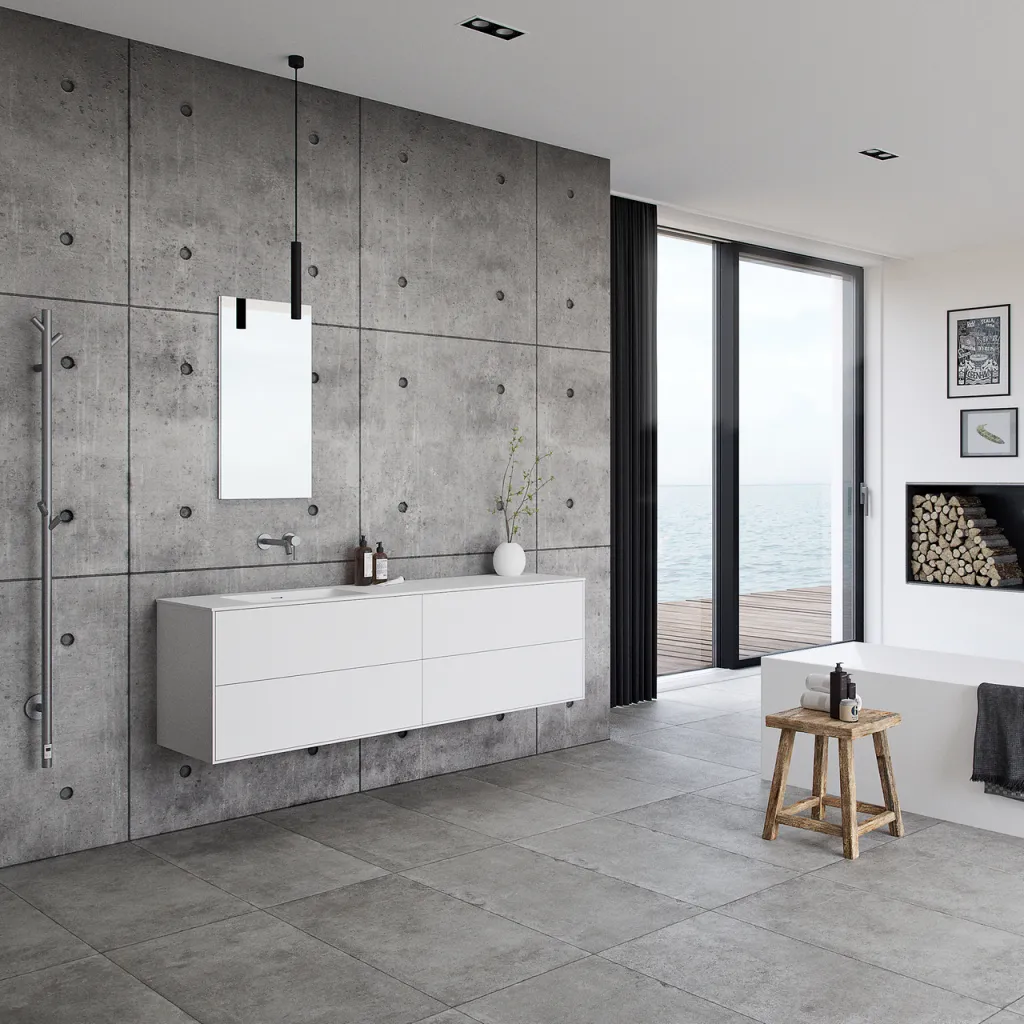 Pulcher Mood 180L Soho - Badmöbel 180x46 cm, Mattweiß mit SolidTec® Waschbecken