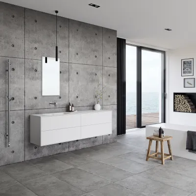 Pulcher Mood 180L Soho - Badmöbel 180x46 cm, Mattweiß mit SolidTec® Waschbecken