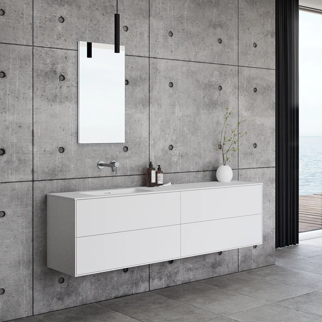 Pulcher Mood 180L Soho - Badmöbel 180x46 cm, Mattweiß mit SolidTec® Waschbecken