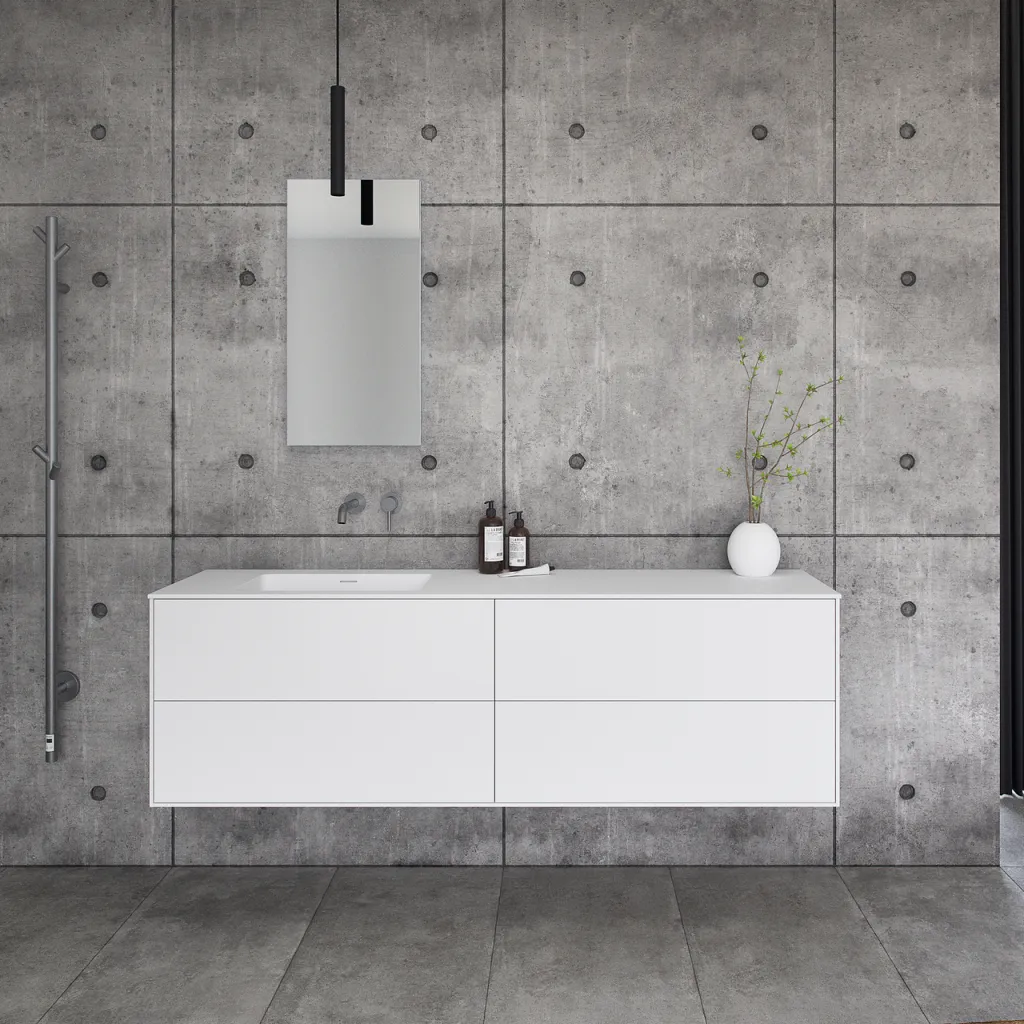 Pulcher Mood 180L Soho - Badmöbel 180x46 cm, Mattweiß mit SolidTec® Waschbecken
